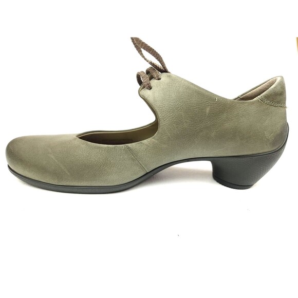ECCO Sculptured Mary Jane Pumps Distressed Gray Leather Laces  EU 40 US 9-9.5 - Picture 3 of 9